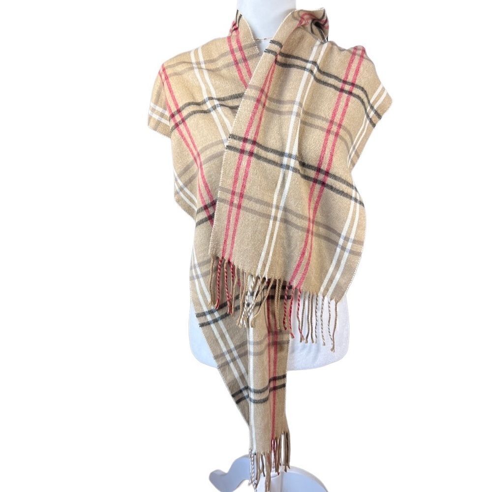 Cejon beige plaid unisex scarf made in Italy